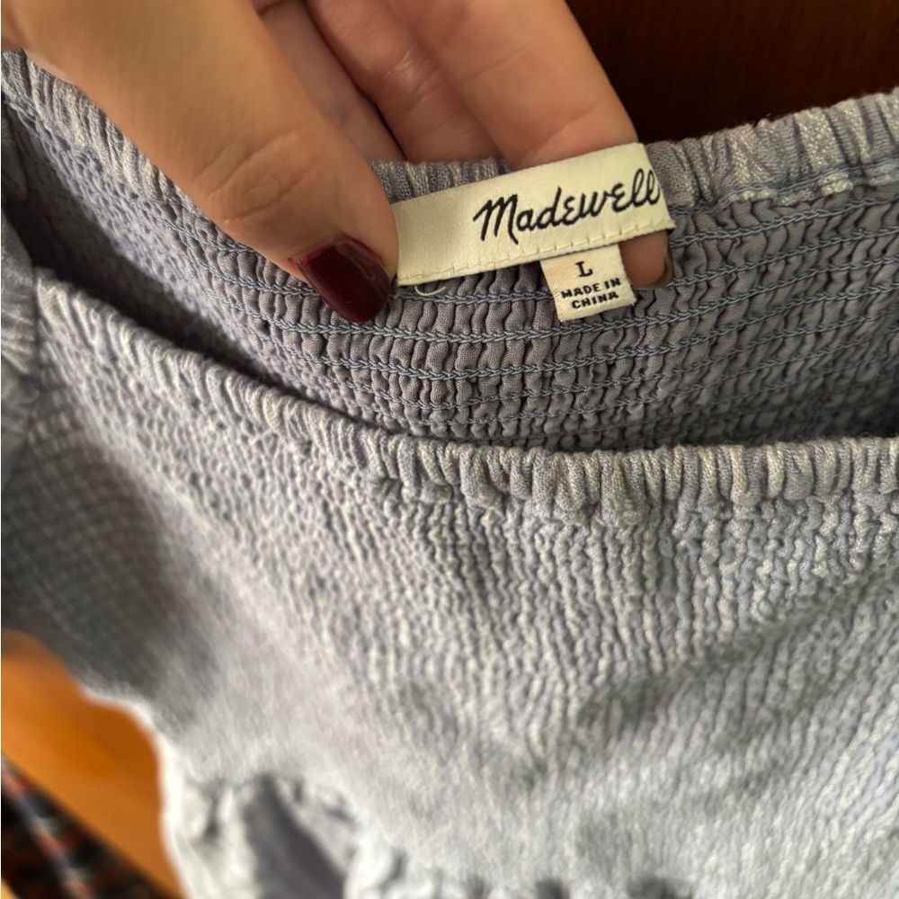 Madewell Lucie Blue Striped Shirred Women's Midi Dress - Picture 4 of 5